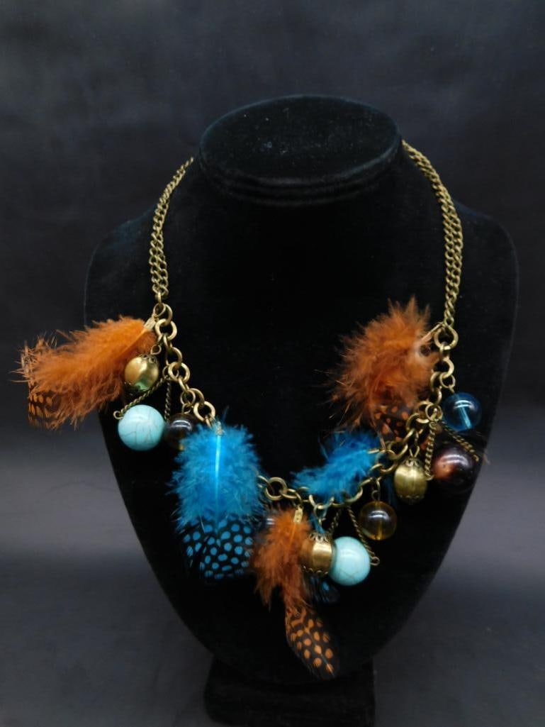 STONE AND FEATHER NECKLACE AND MATCHING EARRINGS ROCK STONE LAPIDARY SPECIMEN (1 of 4)