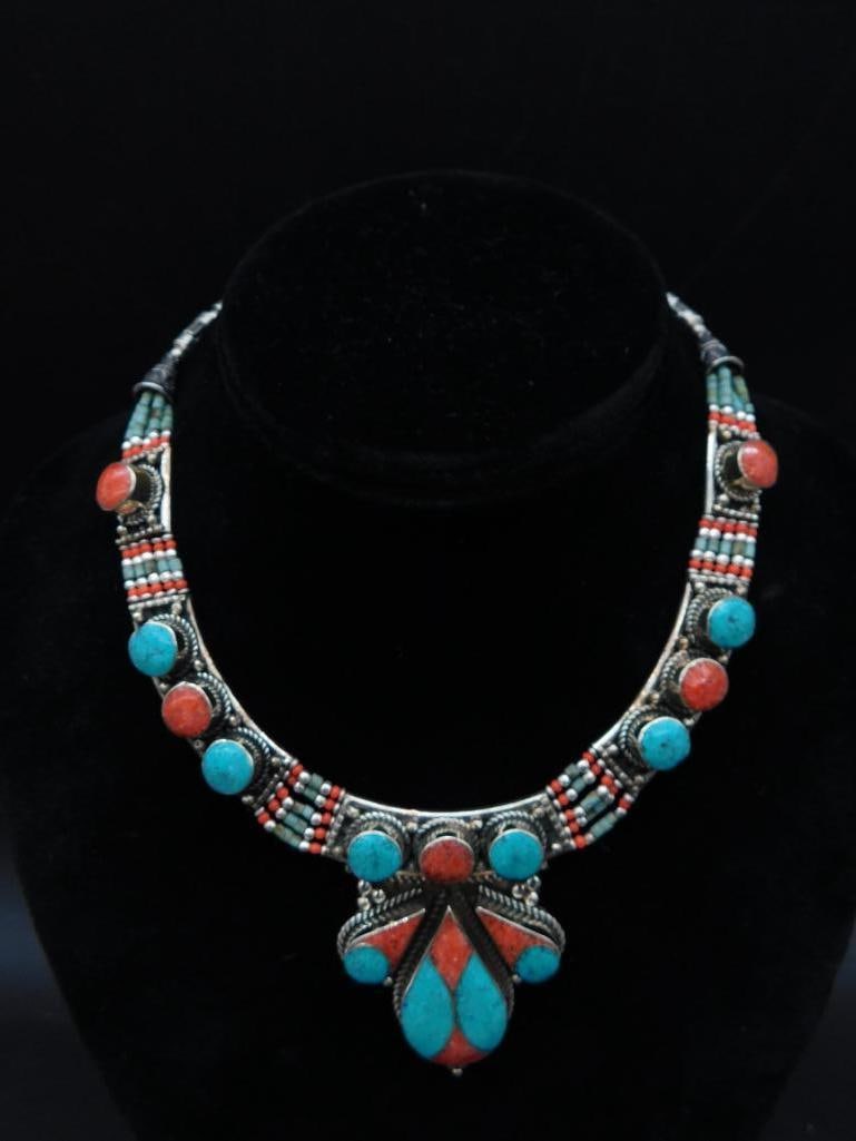 TURQUOISE AND RED CORAL NECKLACE ROCK STONE LAPIDARY SPECIMEN (1 of 4)