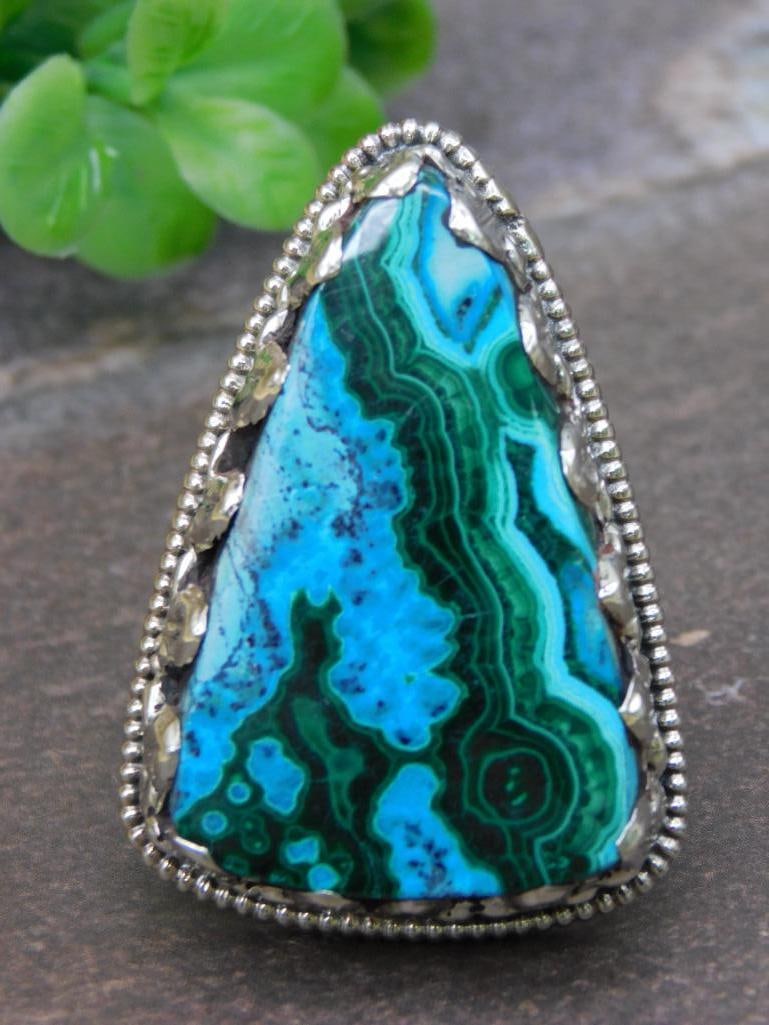 CHRYSOCOLLA MALACHITE ADJUSTABLE RING WITH INTRICATE TOOLING (1 of 3)