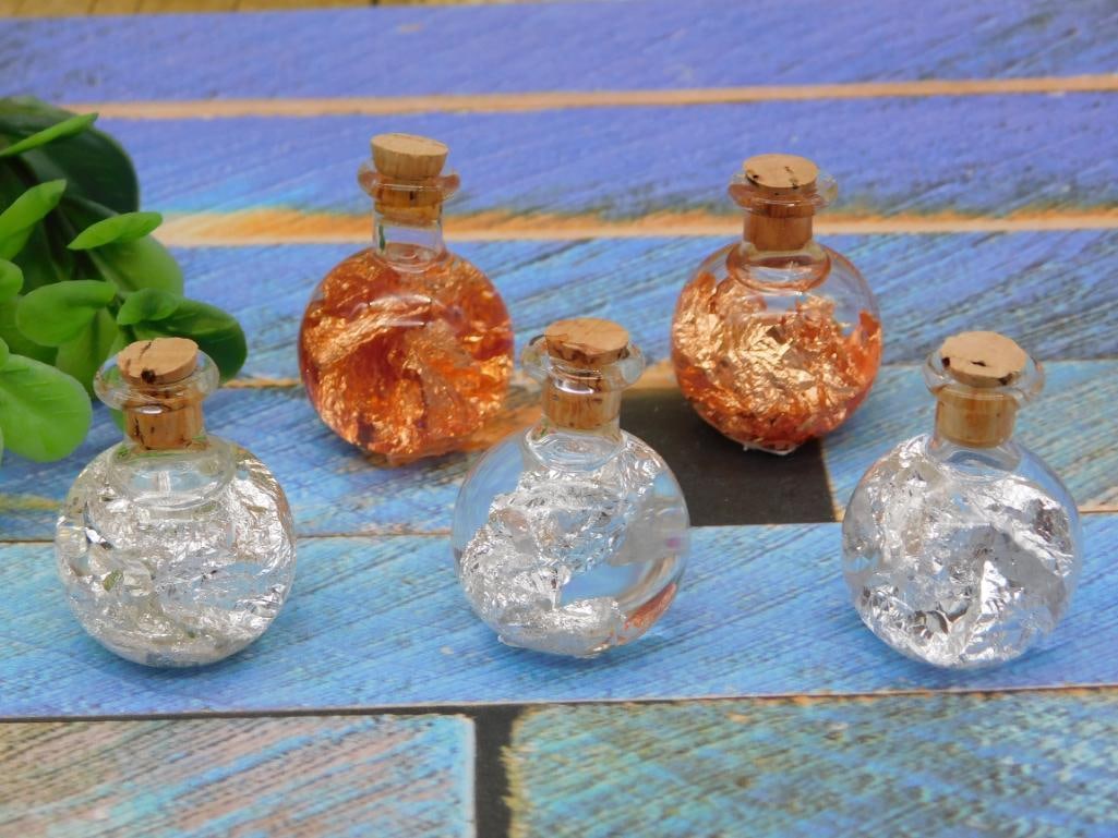 SILVER AND COPPER FLAKES IN BOTTLES ROCK STONE LAPIDARY SPECIMEN (1 of 2)