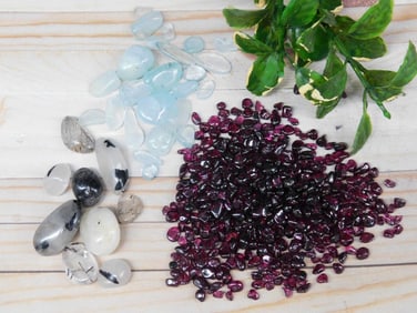 GARNET TOURMALINE IN QUARTZ AQUAMARINE GEMSTONES ROCK STONE LAPIDARY SPECIMEN