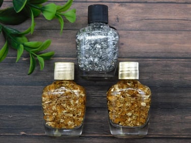 GOLD AND SILVER FLAKES IN BOTTLES ROCK STONE LAPIDARY SPECIMEN