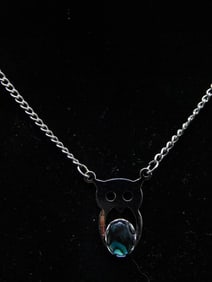 ABALONE OWL NECKLACE ROCK STONE LAPIDARY SPECIMEN