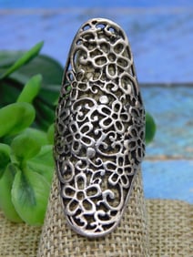 STERLING SILVER FILIGREE RING ROCK STONE LAPIDARY SPECIMEN