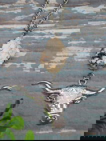 COW HEAD PENDANT WITH STONE ACCENT ON CHAIN NECKLACE