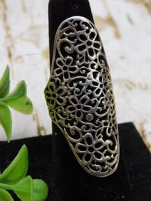 STERLING SILVER FILIGREE RING ROCK STONE LAPIDARY SPECIMEN