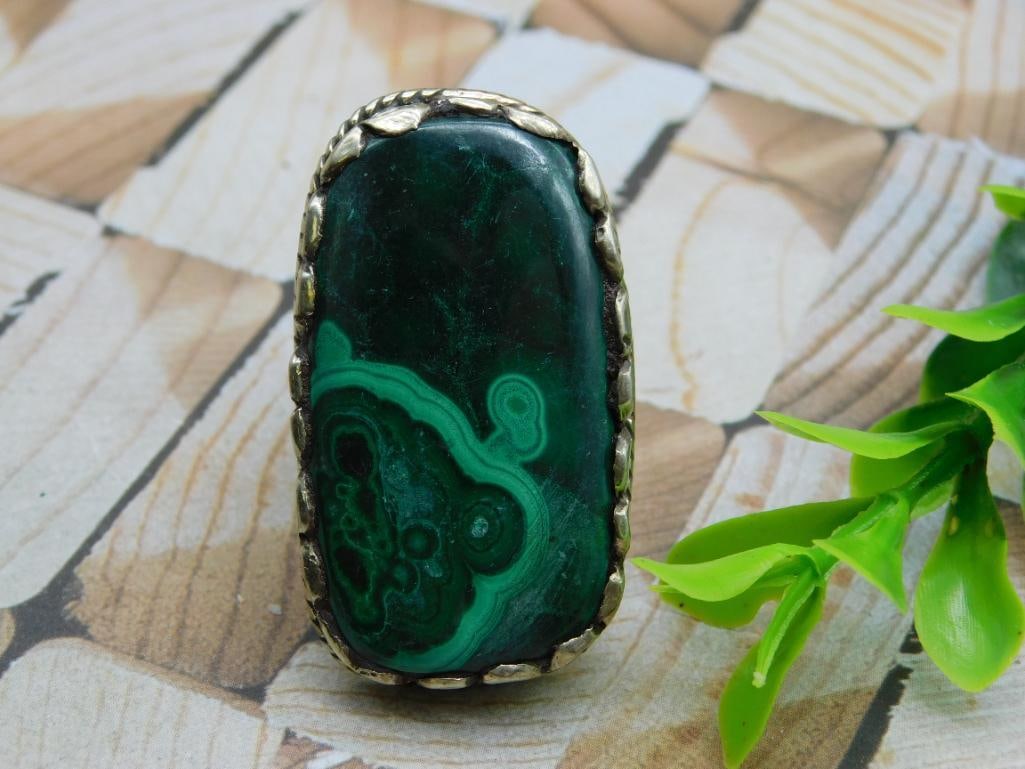 MALACHITE ADJUSTABLE RING ROCK STONE LAPIDARY SPECIMEN (1 of 3)