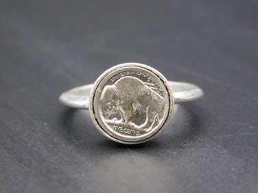 STERLING SILVER MINI BUFFALO NICKEL RING SIZE 6 VINTAGE ANTIQUE