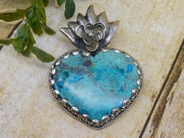 CHRYSOCOLLA PENDANT WITH INTRICATE TOOLING ROCK STONE LAPIDARY SPECIMEN