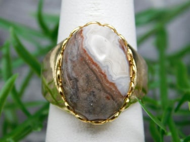 MEXICAN LACE AGATE RING ROCK STONE LAPIDARY SPECIMEN