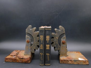 DECORATIVE GEAR BOOKENDS INDUSTRIAL DECOR VINTAGE ANTIQUE