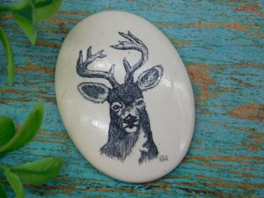 DEER SCRIMSHAW CABOCHON ROCK STONE LAPIDARY SPECIMEN