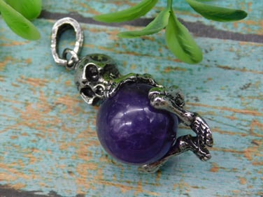SKELETON WITH AMETHYST SPHERE PENDANT ROCK STONE LAPIDARY SPECIMEN