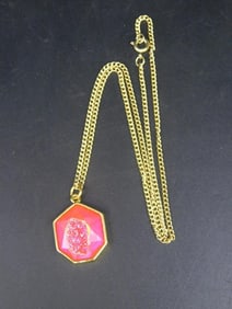 DRUZY QUARTZ PENDANT ON CHAIN NECKLACE VINTAGE ANTIQUE