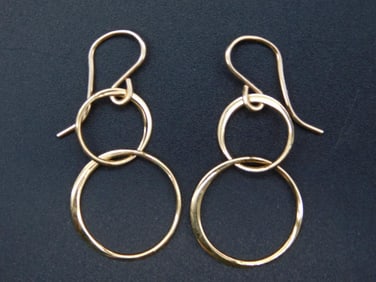 GOLD PLATE OVER STERLING CIRCLE DANGLE LINK EARRINGS VINTAGE ANTIQUE