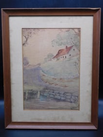 14X16 FRAMED LANDSCAPE PAINTING VINTAGE ANTIQUE COLLECTIBLE