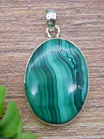 STERLING SILVER MALACHITE PENDANT ROCK STONE LAPIDARY SPECIMEN