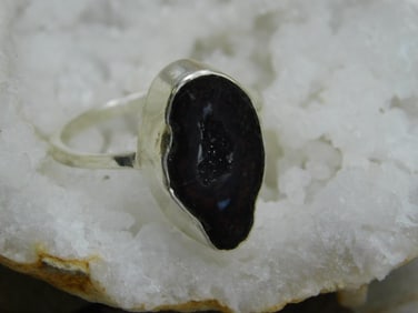 STERLING SILVER GEODE RING SIZE 8 ROCK STONE LAPIDARY SPECIMEN