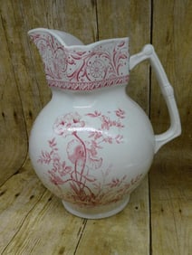 ENGLISH TUNSTALL POPPY RED AND WHITE PITCHER VINTAGE ANTIQUE