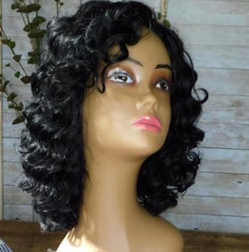 WIG with MANNEQUIN HEAD 100% REMI HUMAN HAIR VELVET REMI RETRO CURL 350
