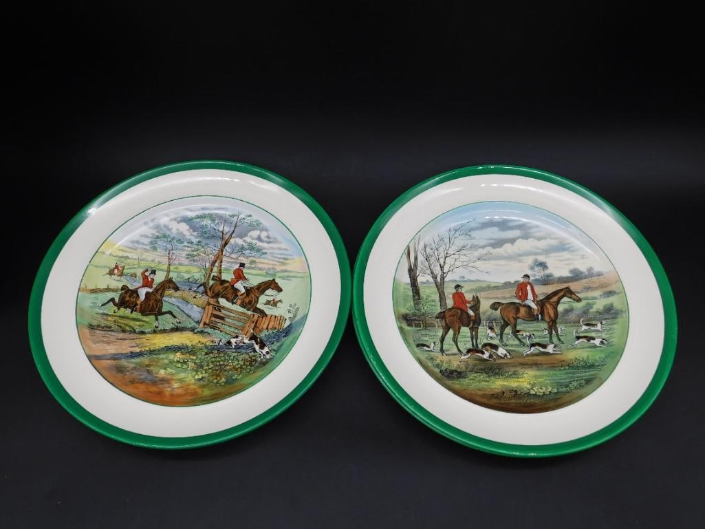 ENGLISH COPELAND SPODE THE HUNT THROWING OFF TWO PLATES VINTAGE ANTIQUE: ENGLISH COPELAND SPODE THE HUNT THROWING OFF TWO PLATES VINTAGE ANTIQUE