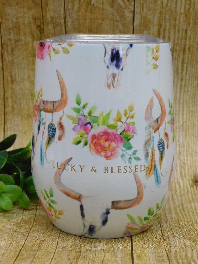 L&B COW SKULL FLORAL TUMBLER: L&B COW SKULL FLORAL TUMBLER