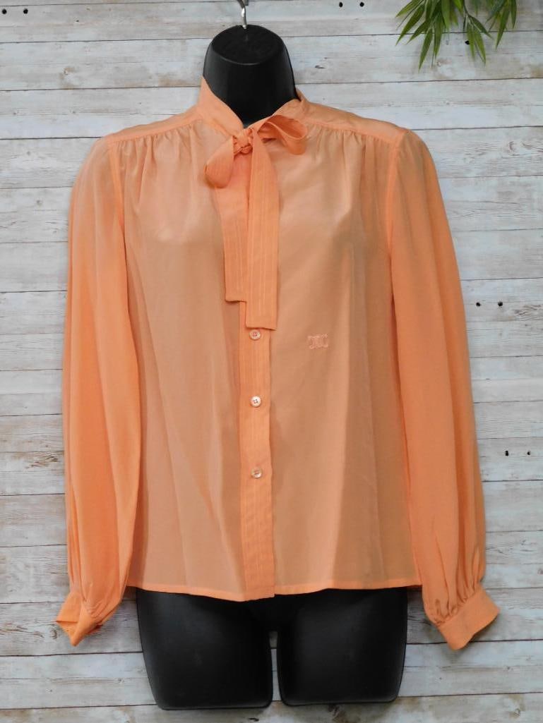 CELINE PARIS PEACH BLOUSE VINTAGE CLOTHING: CELINE PARIS PEACH BLOUSE VINTAGE CLOTHING