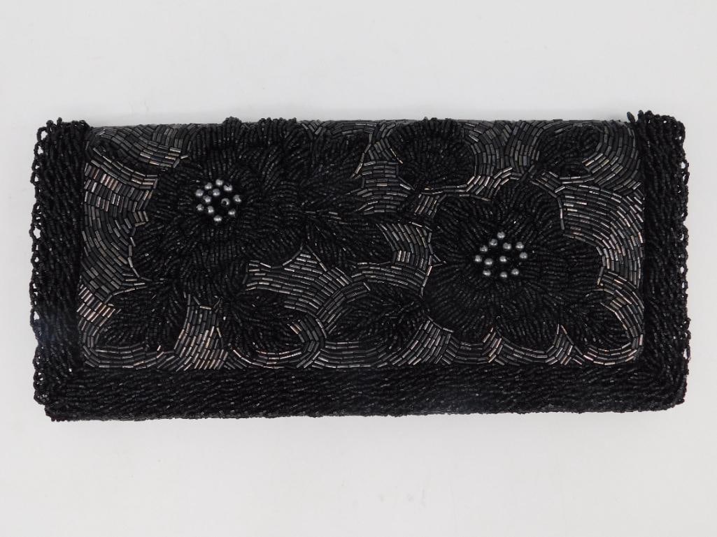 BLACK BEADED CLUTCH VINTAGE ACCESSORY (1 of 5)