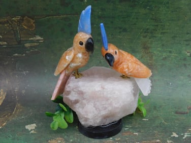 STONE BIRDS ON BASE ROCK STONE LAPIDARY SPECIMEN