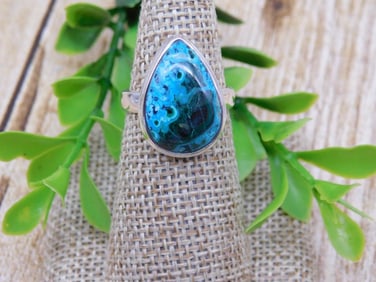 STERLING SILVER CHRYSOCOLLA RING ROCK STONE LAPIDARY SPECIMEN