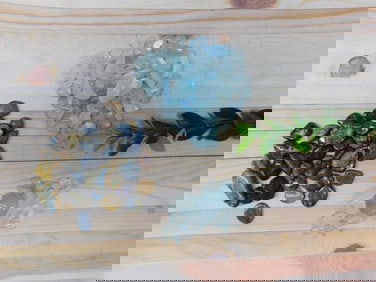 AQUAMARINE PIETERSITE AND BLUE TOPAZ ROCK STONE LAPIDARY SPECIMEN