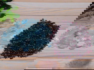 AQUAMARINE AND GARNET ROCK STONE LAPIDARY SPECIMEN