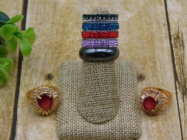 MIXED STONE RINGS ROCK STONE LAPIDARY SPECIMEN