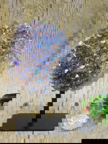 AURA AMETHYST DISPLAY AND SILVER FLAKES IN BOTTLE ROCK STONE LAPIDARY SPECIMEN