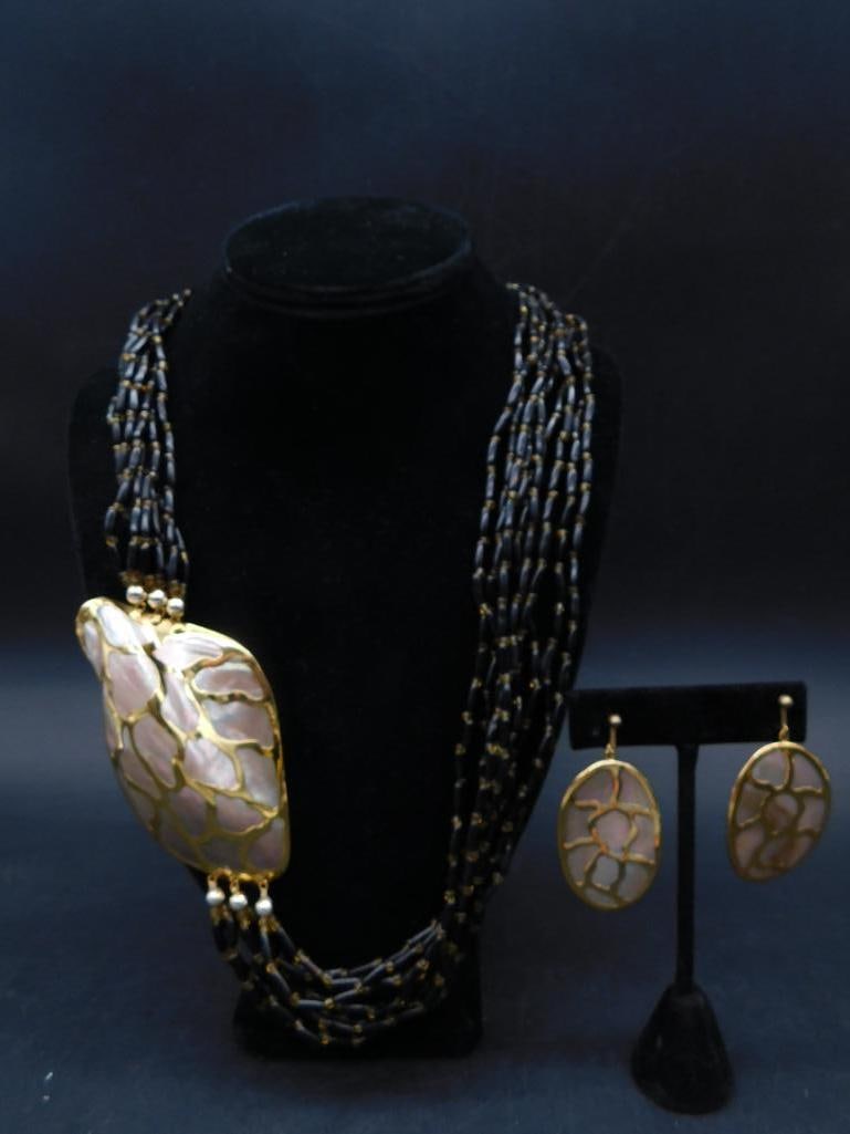 SEED BEED STATEMENT NECKLACE WITH EARRINGS VINTAGE ANTIQUE: SEED BEED STATEMENT NECKLACE WITH EARRINGS VINTAGE ANTIQUE