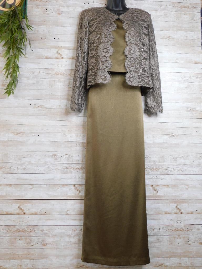 ALBERT NIPON OLIVE DRESS WITH LACE JACKET SIZE 4 VINTAGE CLOTHING (1 of 5)