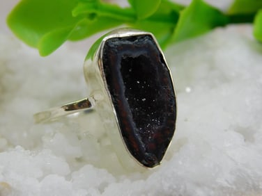 STERLING SILVER GEODE RING SIZE 6 ROCK STONE LAPIDARY SPECIMEN