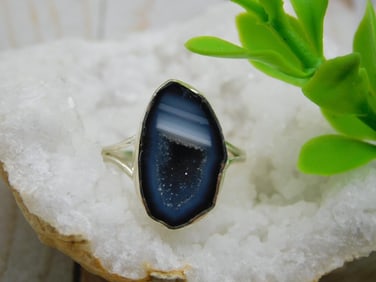STERLING SILVER GEODE RING SIZE 8 ROCK STONE LAPIDARY SPECIMEN