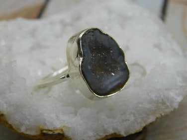 STERLING SILVER GEODE RING SIZE 7.5 ROCK STONE LAPIDARY SPECIMEN