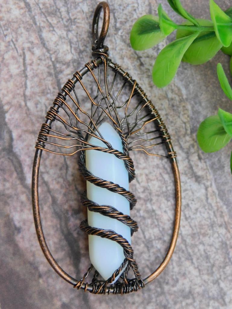 OPALITE TREE OF LIFE WIRE-WRAPPED PENDANT ROCK STONE LAPIDARY SPECIMEN (1 of 2)