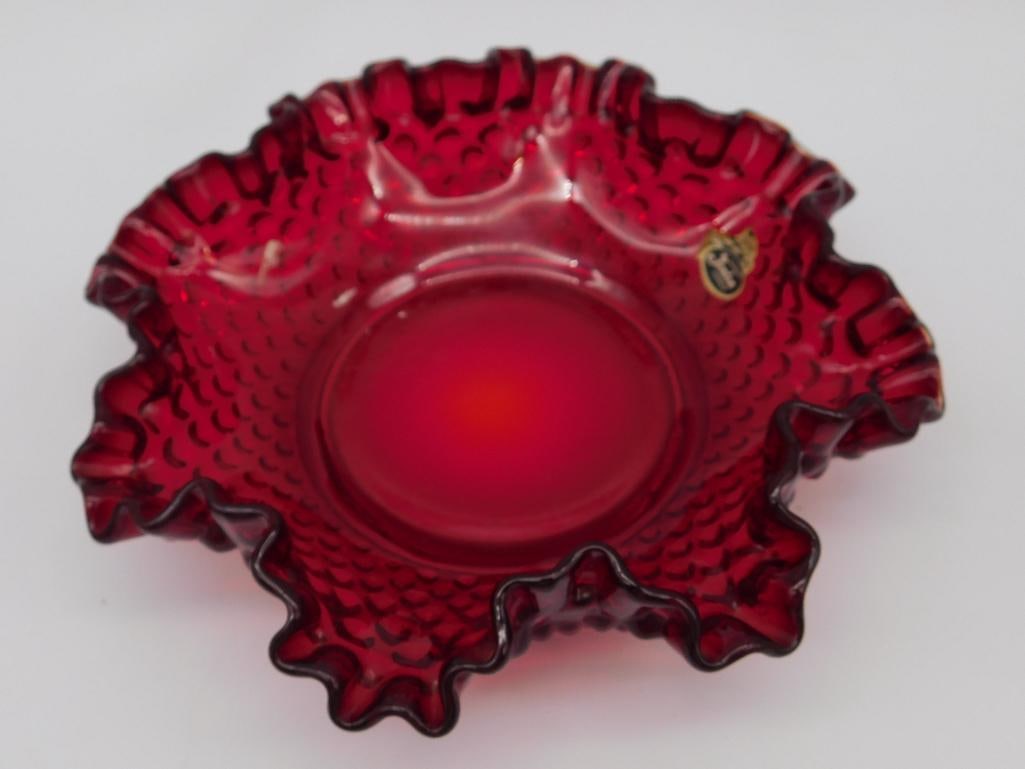 FENTON RUBY RED HOBNAIL CANDY DISH CRIMPED EDGE VINTAGE ANTIQUE (1 of 3)
