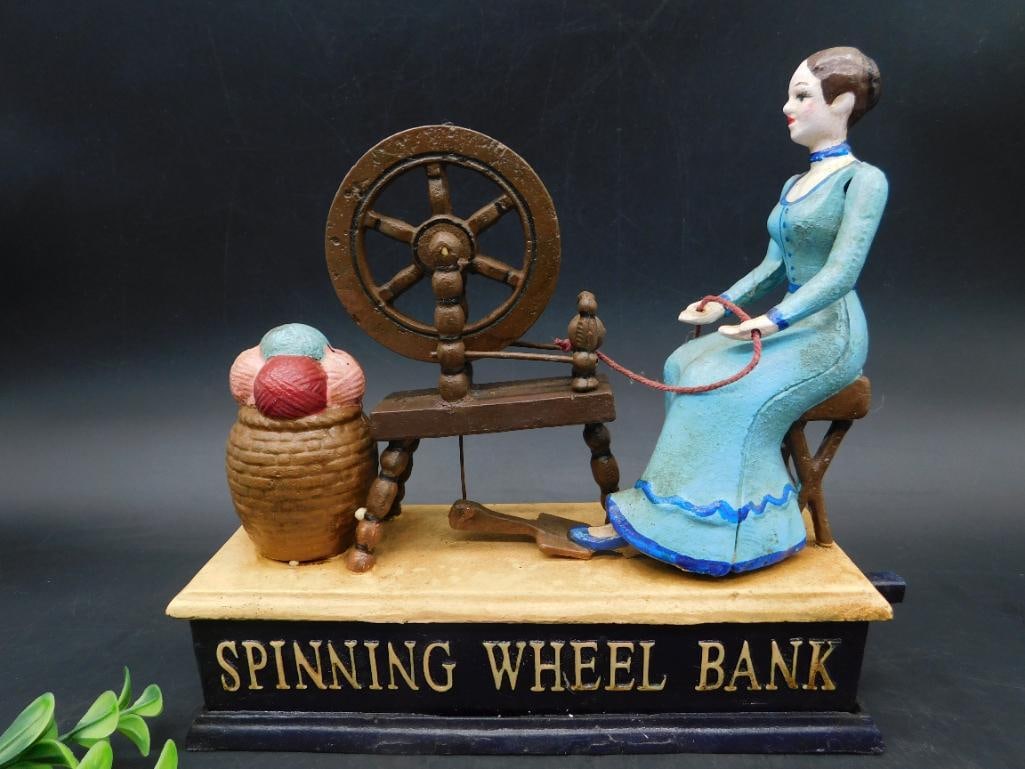Spinning Wheel Bank Cast Iron Figurine (1 of 4)