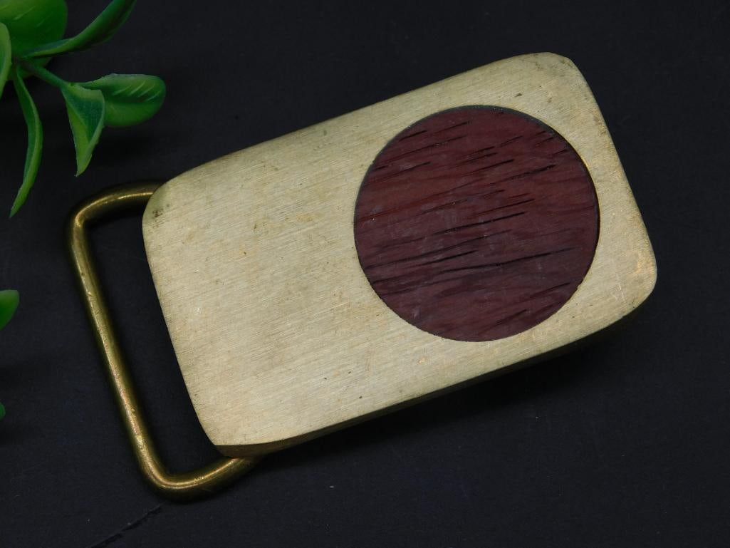 Solid Brass Belt Buckle with Red Wooden Inlay (1 of 3)