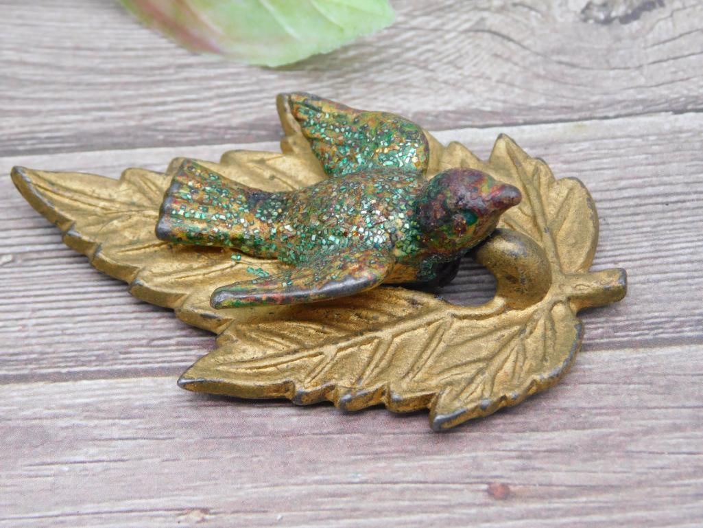 Cast Iron Bird on Leaf Hardware Ornament: Cast Iron Bird on Leaf Hardware Ornament
