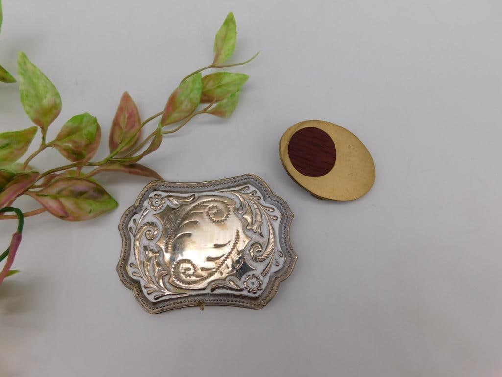 Solid Brass Belt Buckle with Engraved Overlay Design (1 of 3)