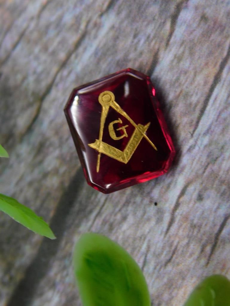 Masonic Ruby Gemstone With Gold Emblem: Masonic Ruby Gemstone With Gold Emblem