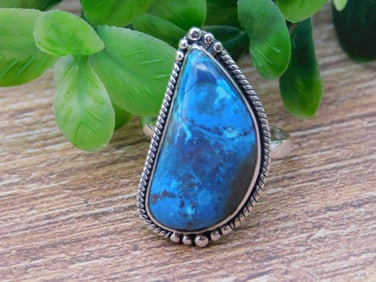 STERLING SILVER CHRYSOCOLLA RING SIZE 8 ROCK STONE LAPIDARY SPECIMEN