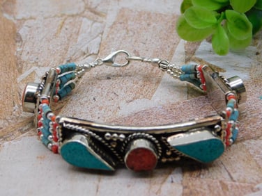 TURQUOISE AND CARNELIAN BRACELET ROCK STONE LAPIDARY SPECIMEN