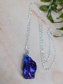 RAINBOW OBSIDIAN PENDANT ON CHAIN ROCK STONE LAPIDARY SPECIMEN