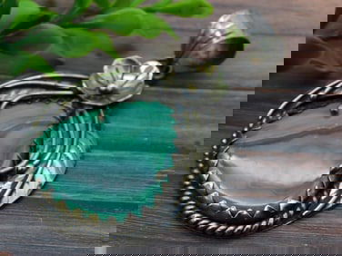 STERLING SILVER MALACHITE PENDANT ROCK STONE LAPIDARY SPECIMEN